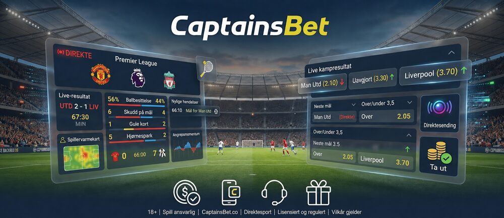 CaptainsBets live-bettinggrensesnitt som viser kampstatistikk i sanntid og live-odds