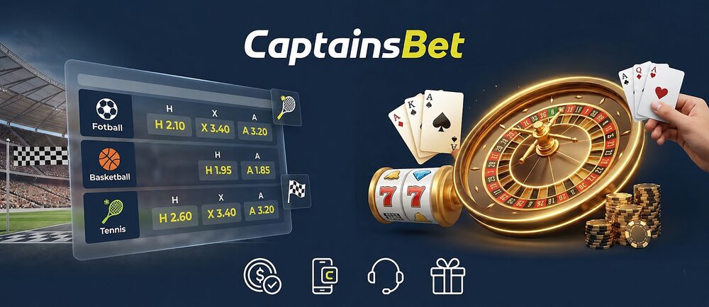 CaptainsBets offisielle forsidebanner som viser oddsen for sportsbetting og nettcasinospill