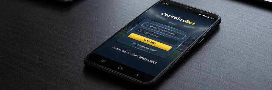 Captains Bet login-interface på en officiel hjemmeside med download- og loginsiden