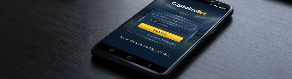 Captains Bet login-interface op een officiële website met de download- en loginpagina