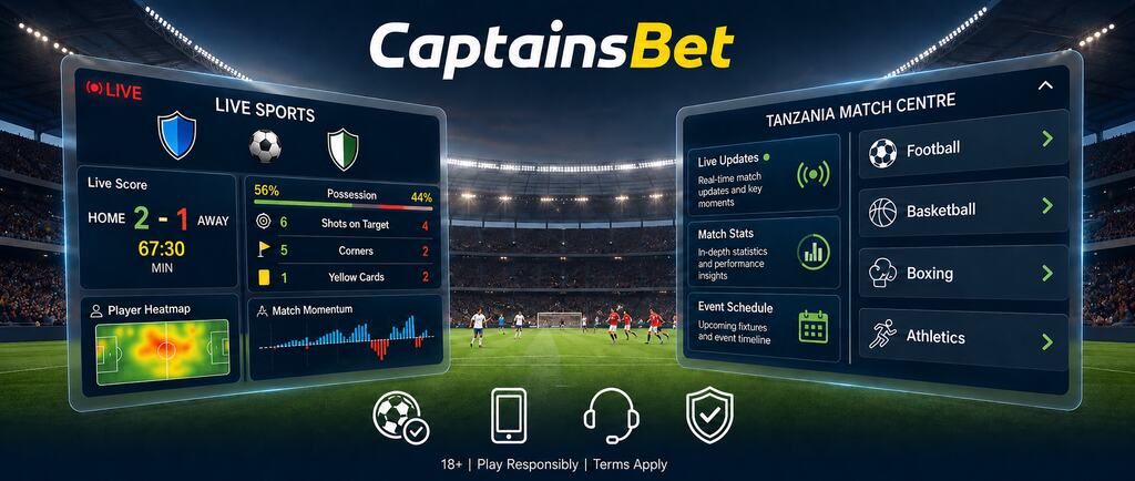 CaptainsBet Tanzania live sports betting interface with match centre and in-play stats