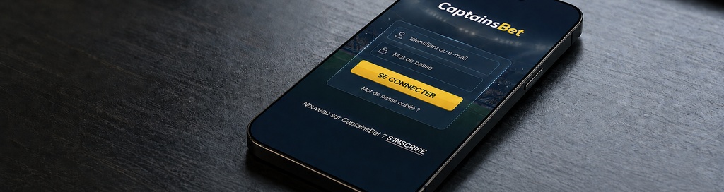 Interface de connexion CaptainsBet sur le site officiel affichant la page de téléchargement et de connexion