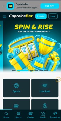 CaptainsBet casino lobby on mobile with slots and live dealer games available to Kenyan players