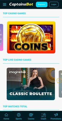 CaptainsBet Kenya mobile home screen showing the main menu, live fixtures and KES balance